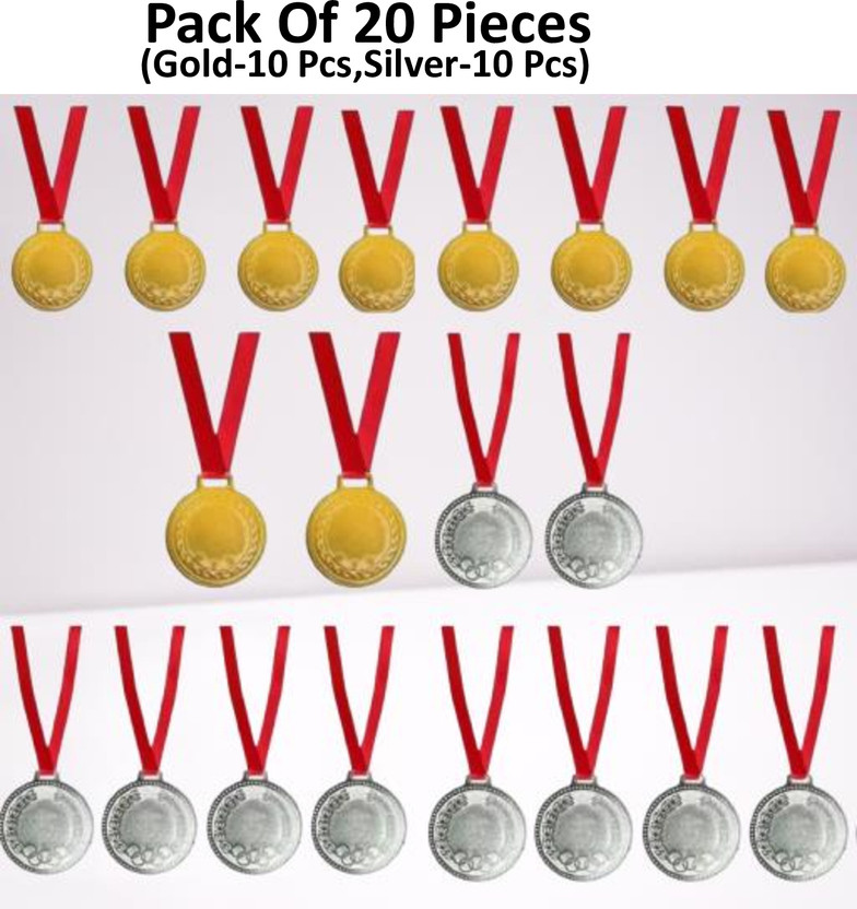 Afiya International 10 gold+10 silver medals 2 inch pack of 20 medals school winners Medal(2 INCH)