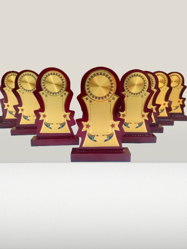 Afiya International Wooden Momento Two Star 7 INCH OR 17.50 CM Size (Set Of 10 )Pcs Trophy(7 INCH OR 17.50 CM)