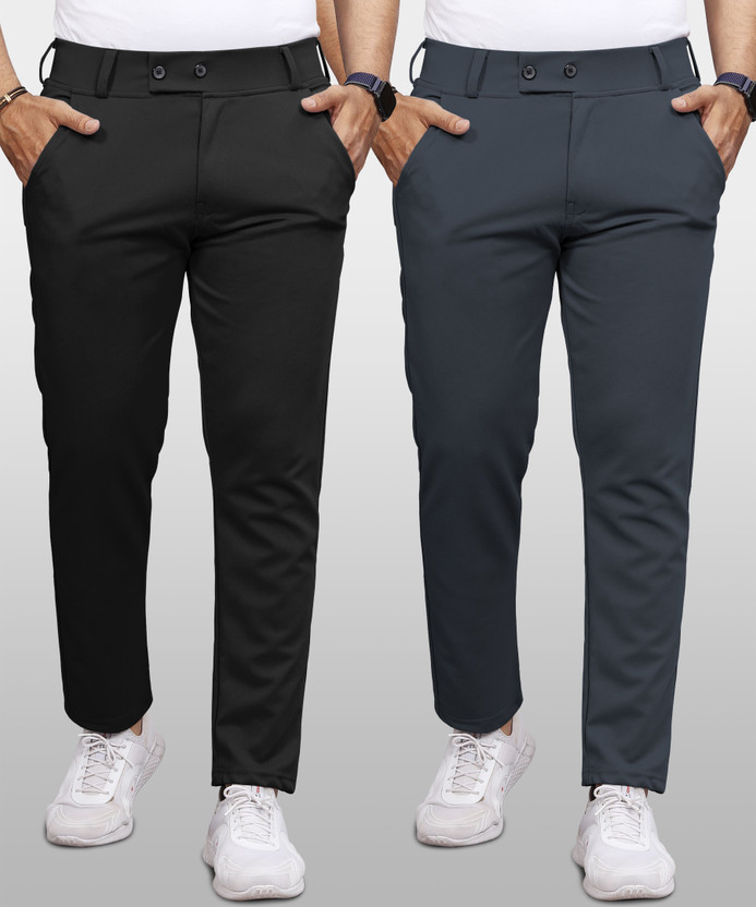 VeBNoR Regular Fit Men Black, Grey Trousers