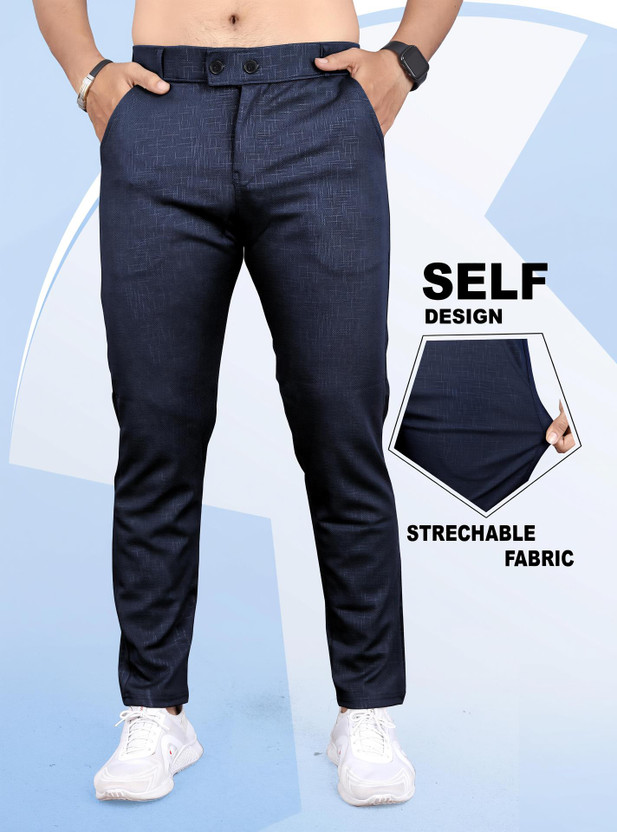 INDICLUB Slim Fit Men Dark Blue Trousers