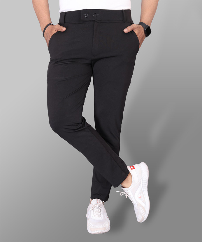 COMBRAIDED Slim Fit Men Black Trousers