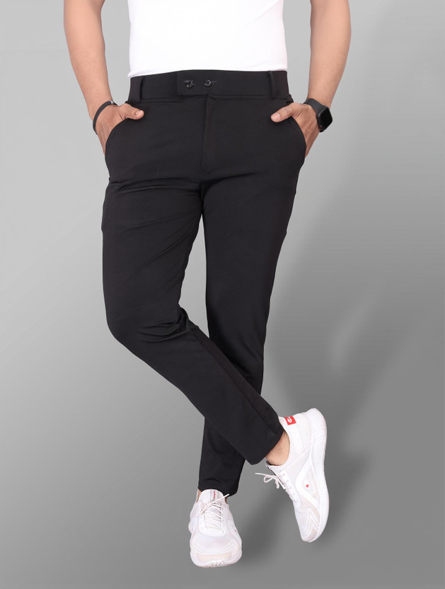 COMBRAIDED Slim Fit Men Black Trousers