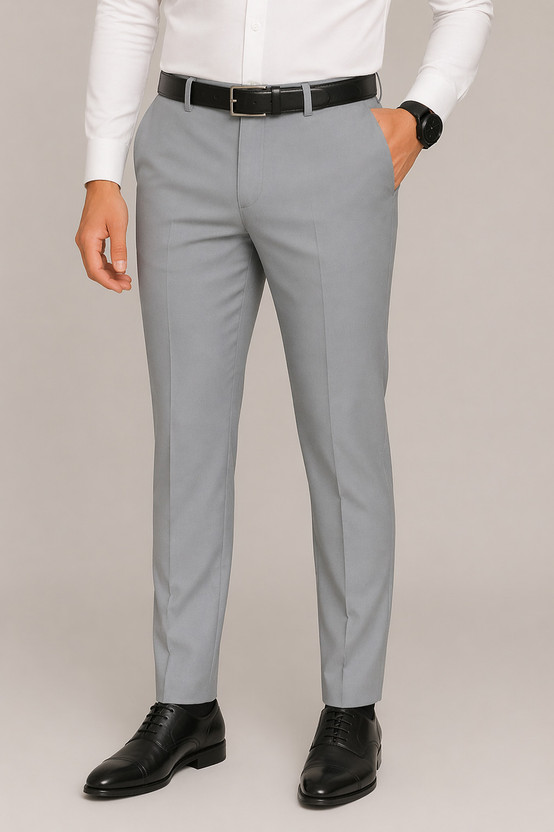 Gentlemen Style Regular Fit Men Grey Trousers