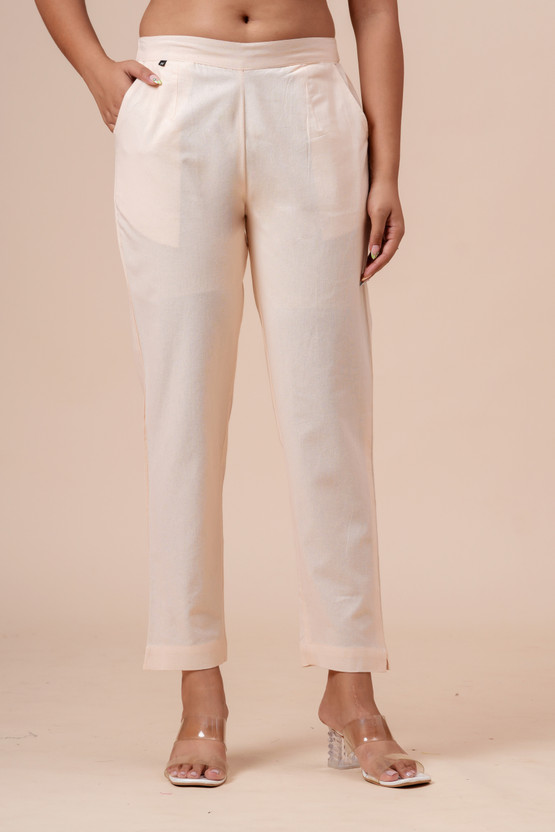 D K W Regular Fit Women Beige Trousers