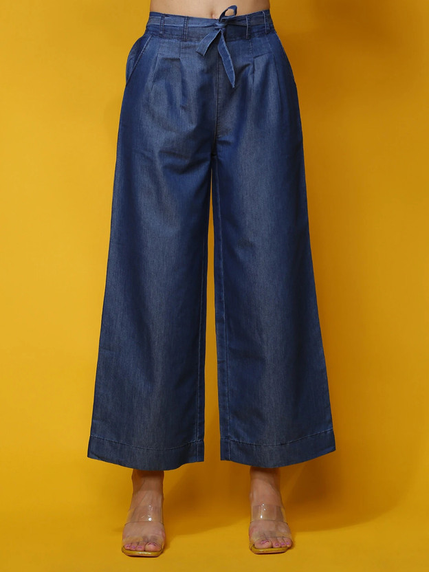 NOVIO Denim Plazzo Flared Women Blue Trousers