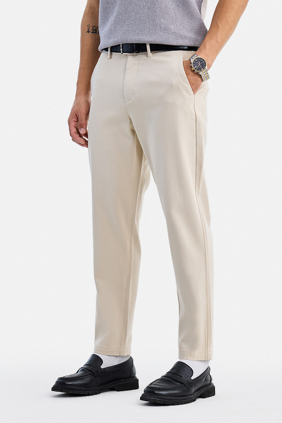 Snitch Straight Fit Men Cream Trousers