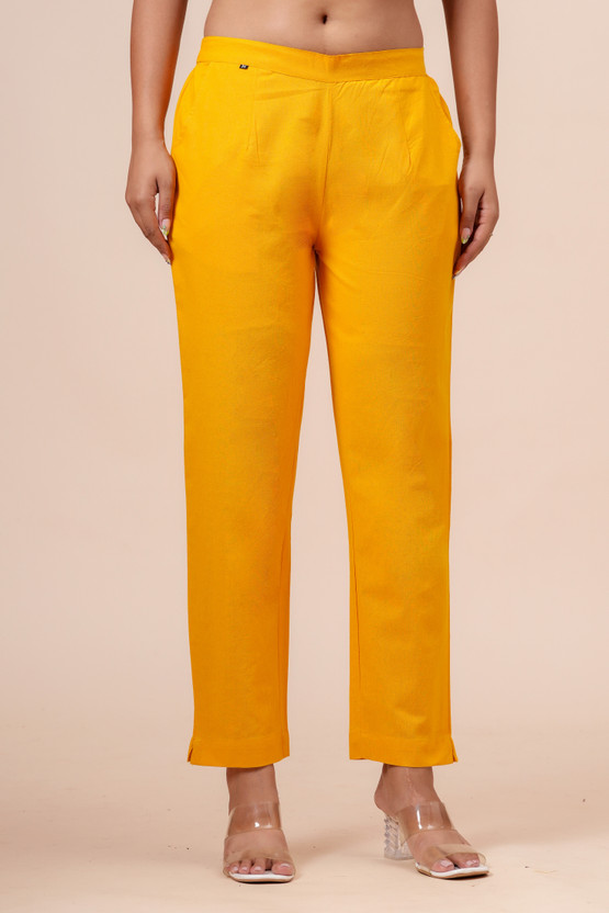 D K W Regular Fit Women Yellow Trousers