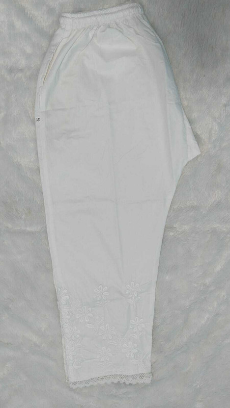 Mansoori Mansoori chikan Handicraft Straight Fit Women White Trousers - Flipkart Deal