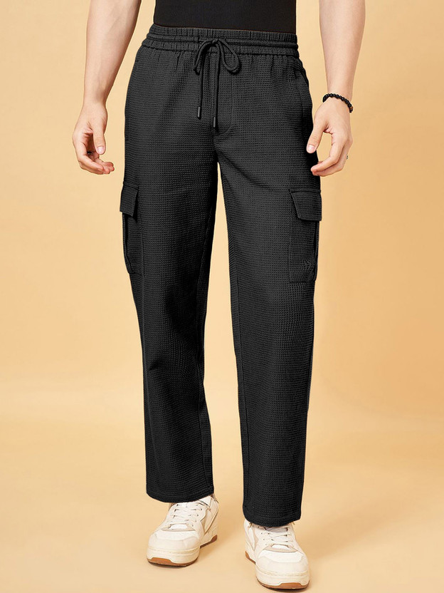 INDICLUB Self Design Men Black Track Pants