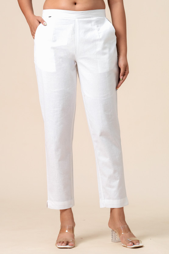 D K W Regular Fit Women White Trousers