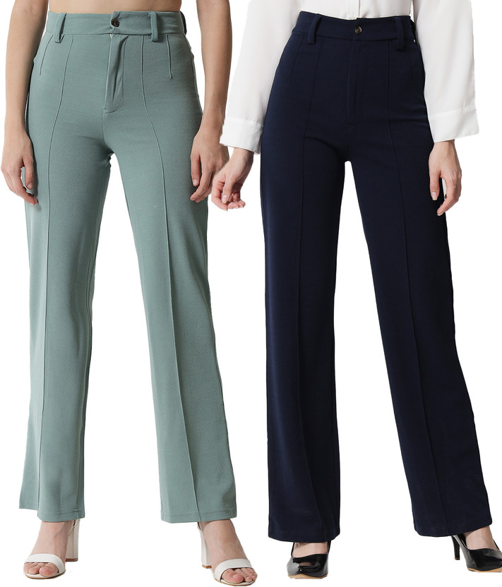 KOTTY Regular Fit Women Light Green, Dark Blue Trousers
