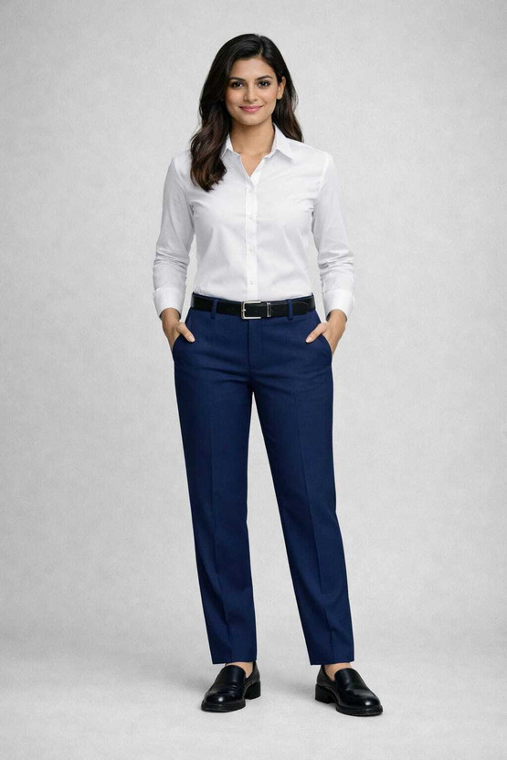 Samefit Straight Fit Women Blue Trousers