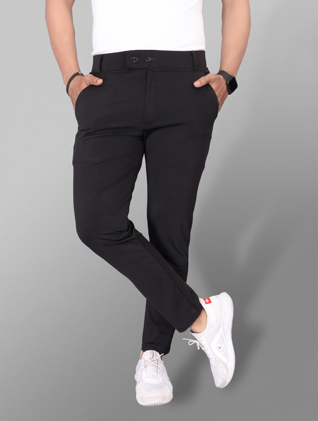 COMBRAIDED Slim Fit Men Black Trousers
