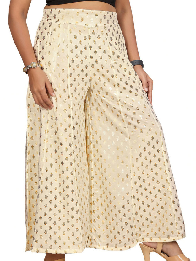Anti Anti Wrinkle Designer Flared Women Cream Trousers - Flipkart Deal