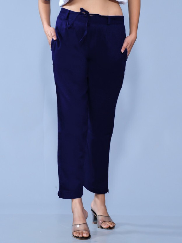 Smarty Pants womens cotton lycra ankle length blue formal trouser