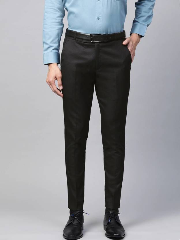 Men Regular Fit Black Cotton Blend Trousers