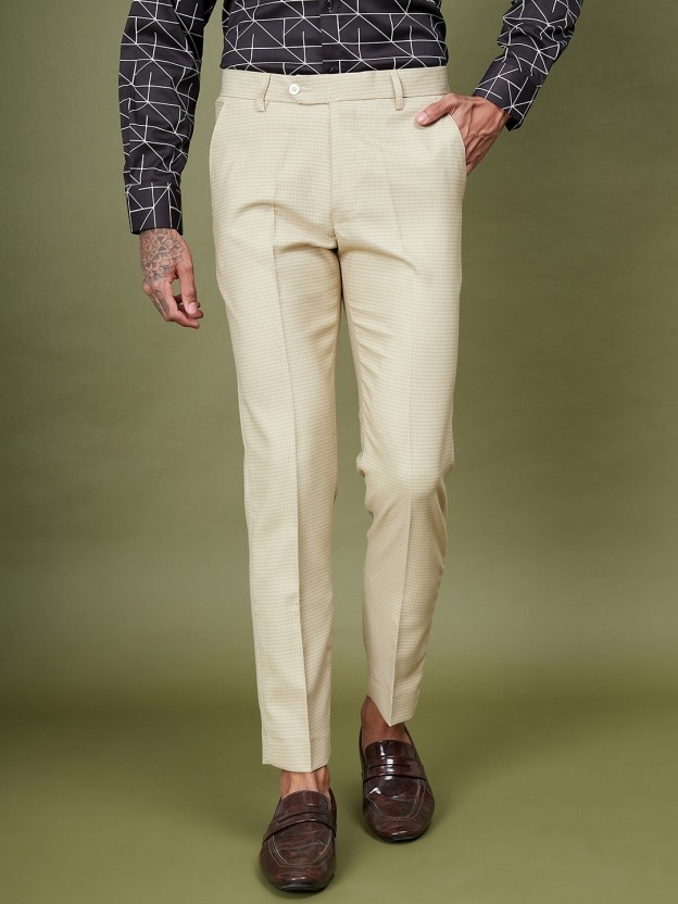 Jainish Mens Cream Tapered Fit Formal Trousers  Jompers