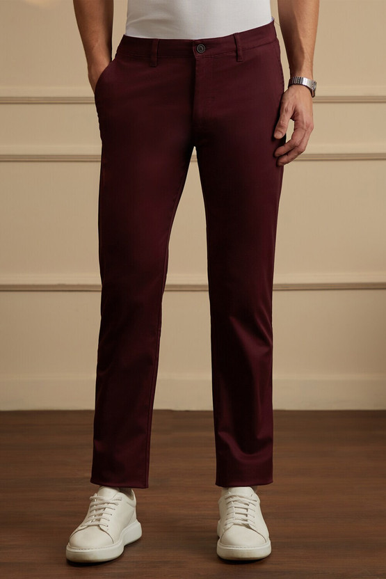 PETER ENGLAND Cricket Inspired Slim Fit Men Maroon Trousers