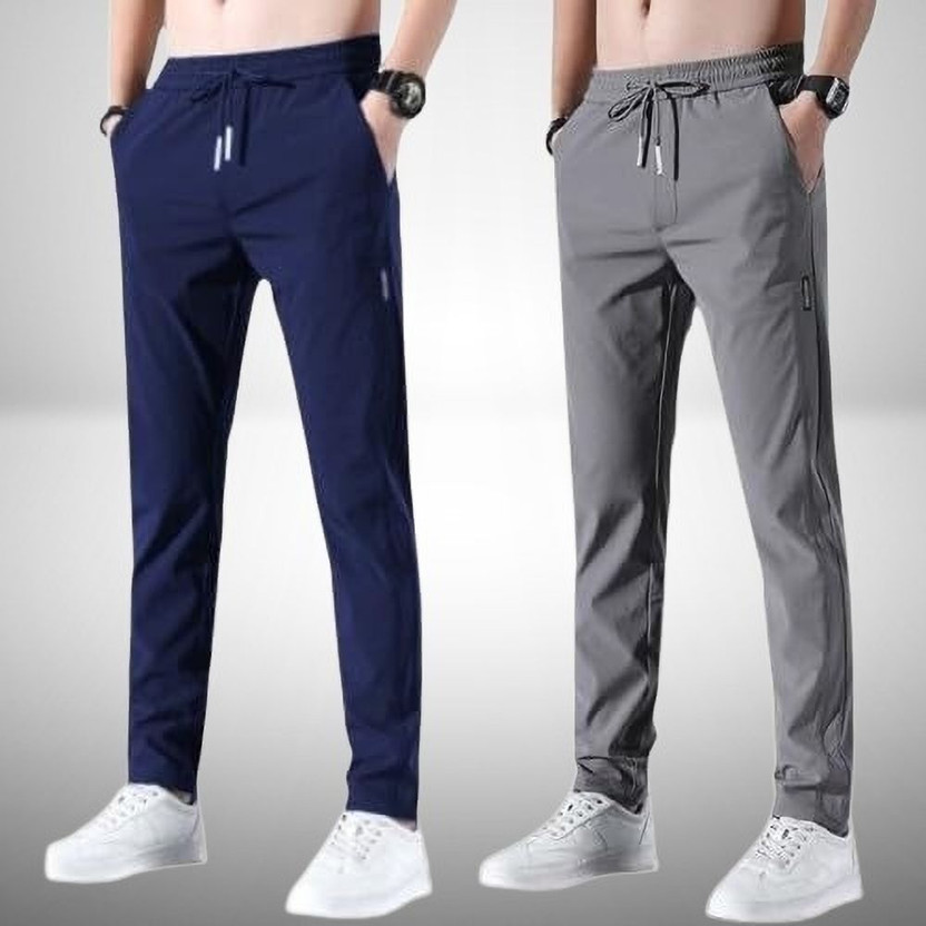 NOT9 Regular Fit Men Blue, Grey Trousers