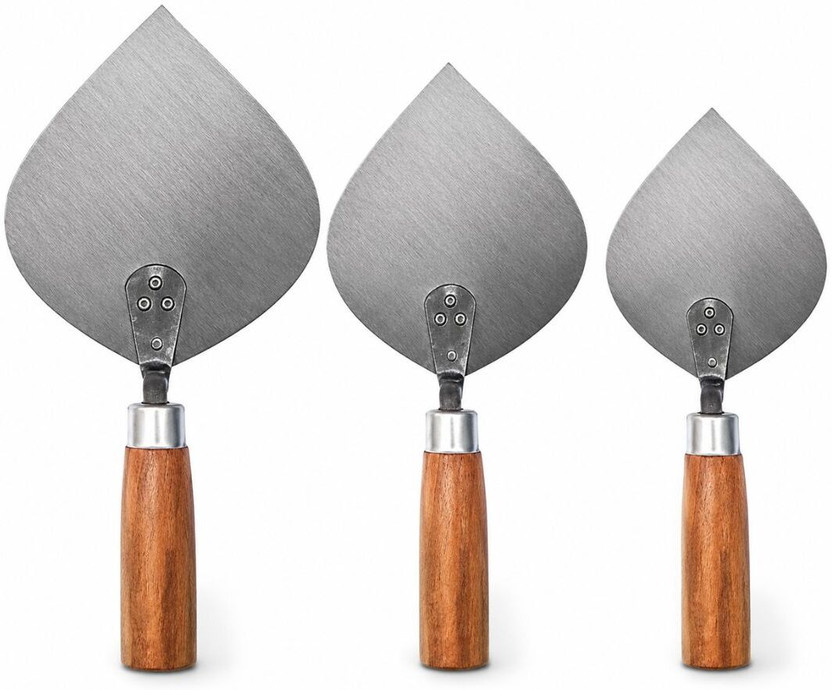 LOHIYA Karni Set of 3 Plastering Trowel for Cement Brick Mason with Wooden Handle 31 cm Finishing Trowel