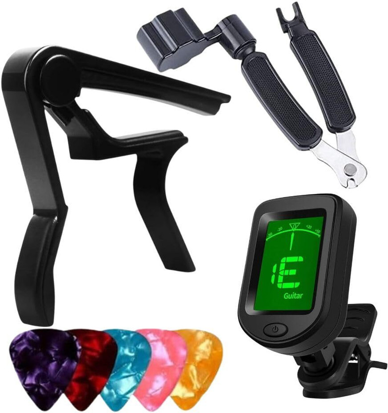 IMAGINEA Combo Set Guitar Accessories Kit with Clip-On Tuner, Capo, String Winder, 5 Pick Automatic Digital Tuner(Chromatic: Yes, Multicolor)