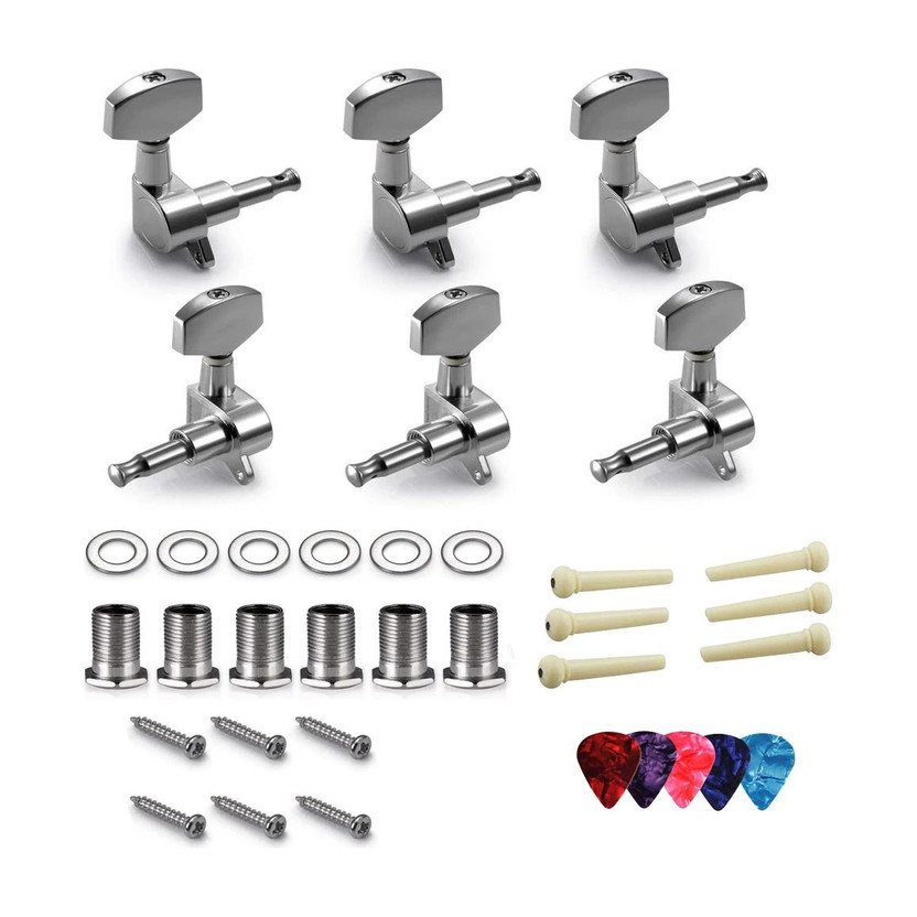 AMG Music Guitar Tuning Keys With Bridge Pin Guitar Machine Heads Pegs for Acoustic Guitar Automatic Analog Tuner(Chromatic: Yes, Silver)
