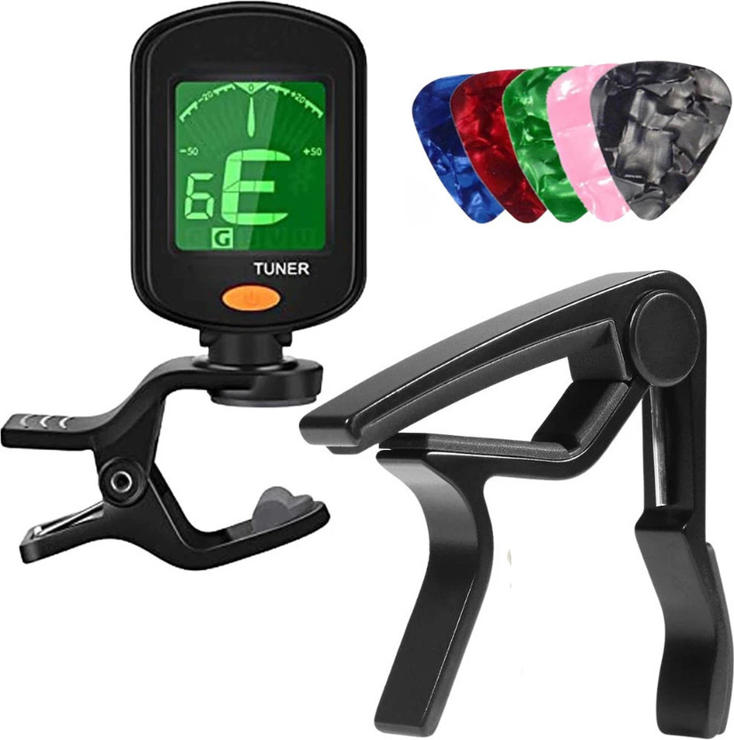 Urban Infotech Guitar Tuner 360 degree Digital Tuner Easy to Use Highly Accurate Clip-on Tuner Best for Acoustic and Electric Guitar Bass Violin Ukulele With Capo & 5 Picks(Design may very) Automatic Digital Tuner(Chromatic: Yes, Multicolor)