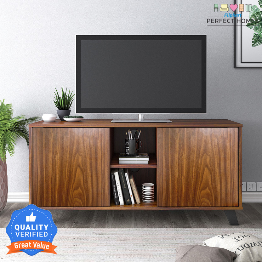 Flipkart Perfect Homes Shelby Engineered Wood TV Entertainment Unit(Finish Color - MELAMINE PLANK WALNUT, Knock Down)