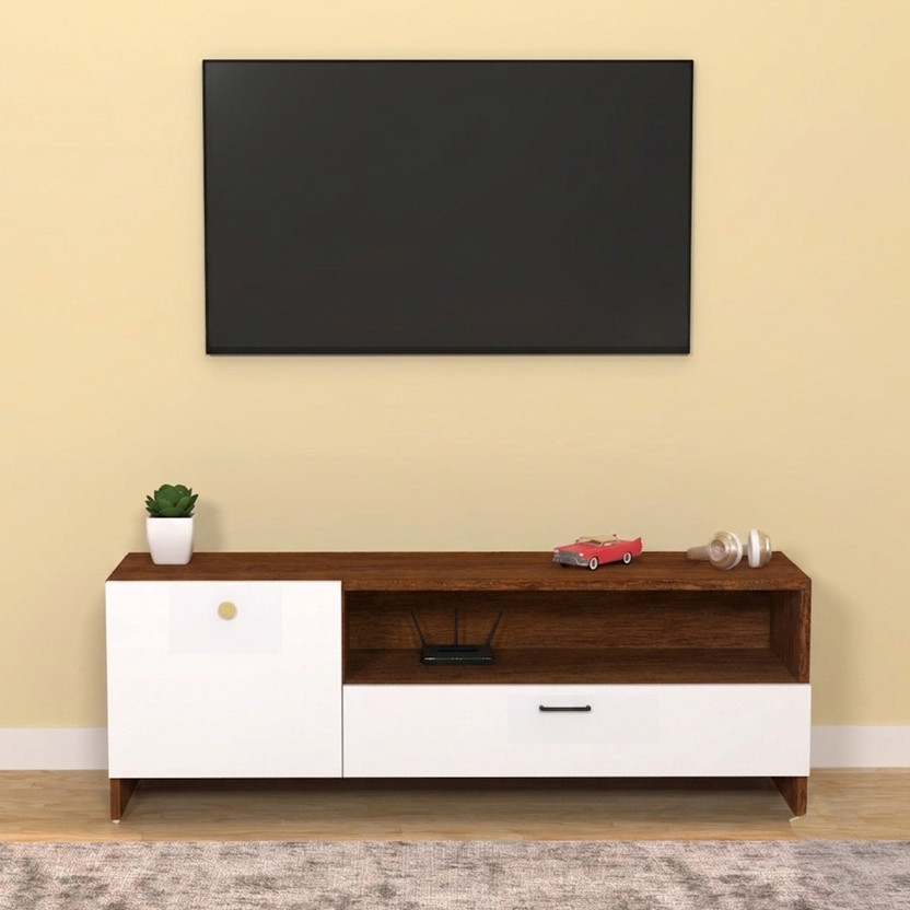 Flipkart Perfect Homes Modern Engineered Wood TV Unit Cabinet with Storage for Living Room, Bedroom Engineered Wood TV Entertainment Unit(Finish Color - Cherry Pine & White, DIY(Do-It-Yourself))