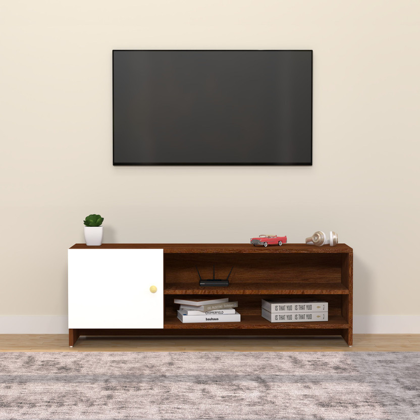 Flipkart Perfect Homes Modern Engineered Wood TV Unit with Open & Closed Storage for Living Room Engineered Wood TV Entertainment Unit(Finish Color - Cherry Pine & White, DIY(Do-It-Yourself))