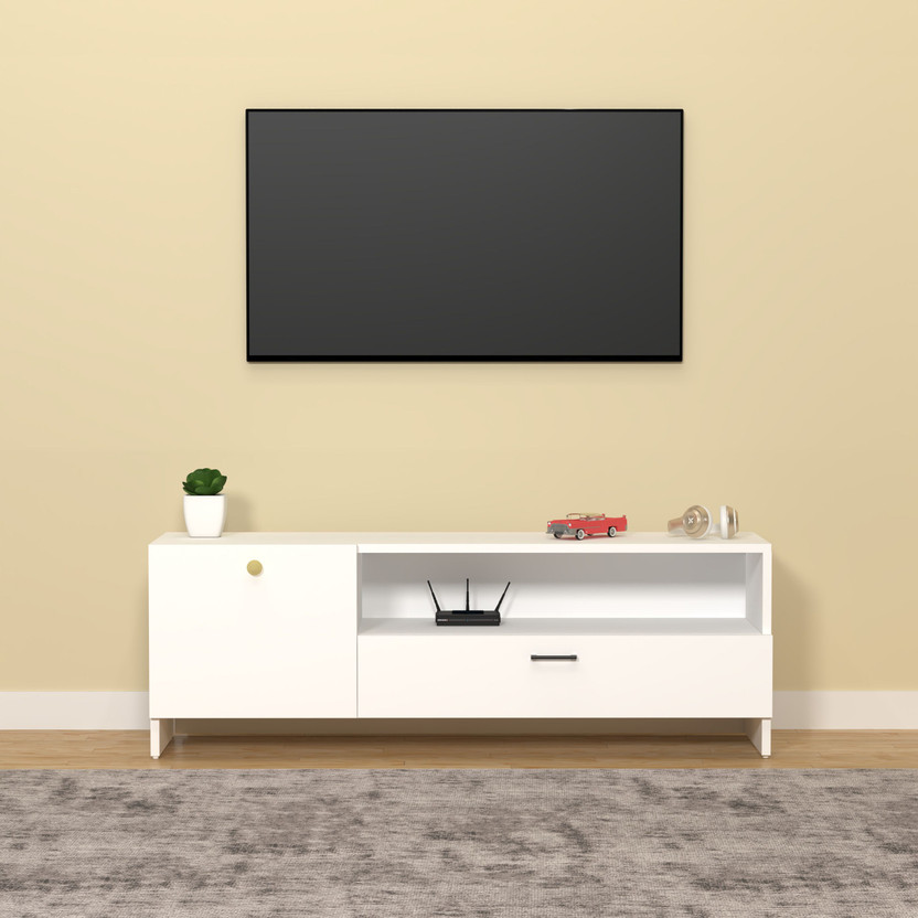 Flipkart Perfect Homes Modern Engineered Wood TV Unit Cabinet with Storage for Living Room, Bedroom Engineered Wood TV Entertainment Unit(Finish Color - White, DIY(Do-It-Yourself))
