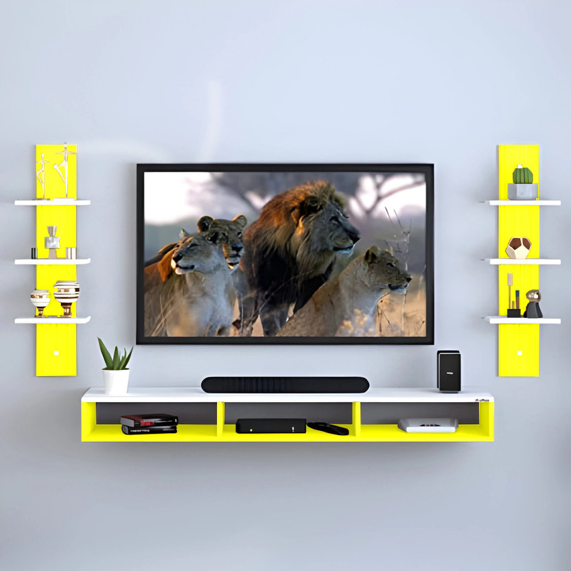 Artival Crafts MDF TV Unit for 32 Inch LED TV | Modern Entertainment Center with Storage Engineered Wood TV Entertainment Unit(Finish Color - White & Yellow deco finish, DIY(Do-It-Yourself))