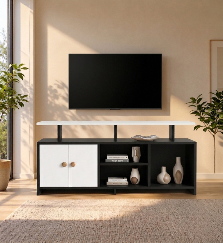 Flipkart Perfect Homes Modern Wooden TV Unit for Living Room Entertainment Center with Storage Cabinet Engineered Wood TV Entertainment Unit(Finish Color - Black & Noce Lyon, DIY(Do-It-Yourself))