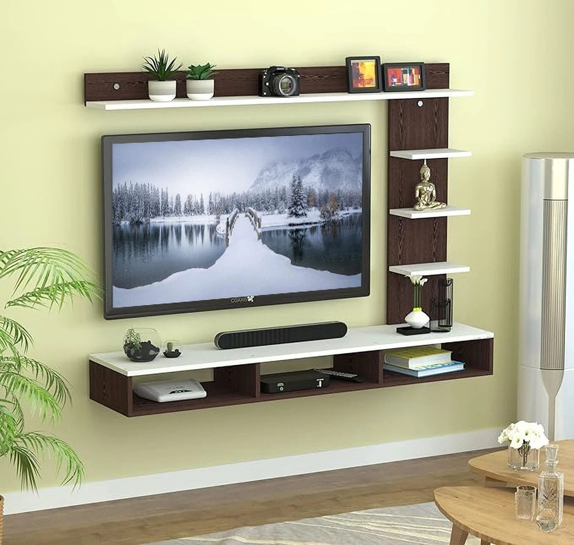 SNQ Engineered Wood Wall Mount tv unit, tv stand Engineered Wood TV Entertainment Unit(Finish Color - Wenge & White, DIY(Do-It-Yourself))