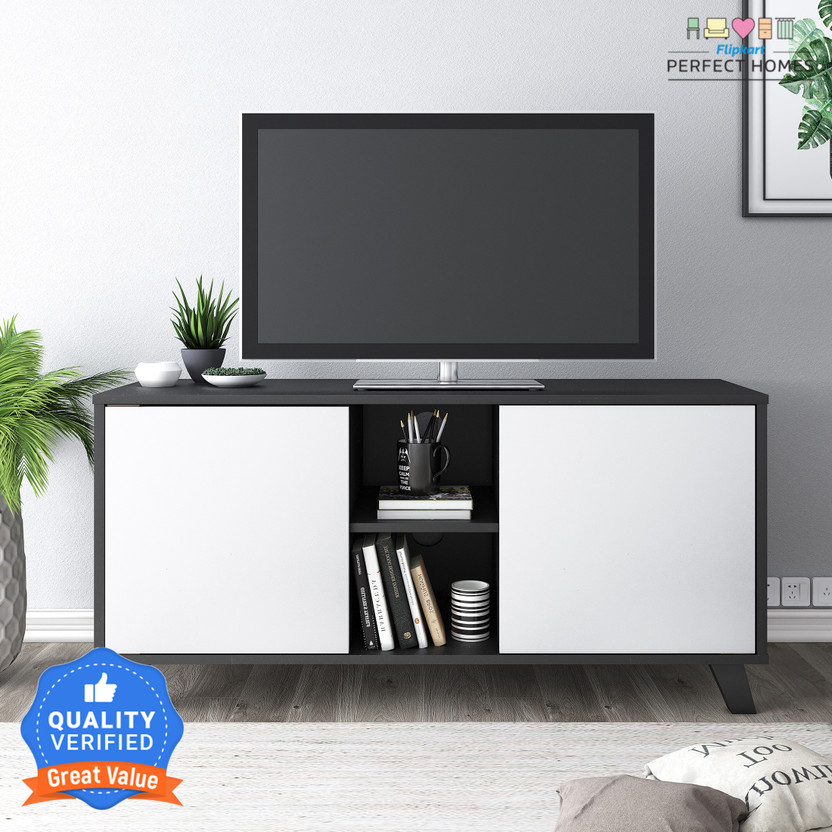 Flipkart Perfect Homes Shelby Engineered Wood TV Entertainment Unit(Finish Color - MELAMINE WENGE & WHITE, Knock Down)