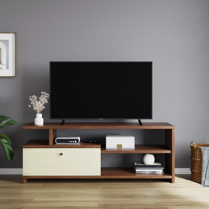 Flipkart Perfect Homes Naomi Wooden TV Unit – Stylish Entertainment Center with Storage for Living Room Engineered Wood TV Entertainment Unit(Finish Color - Dark Acacia, Light acacia, Knock Down)