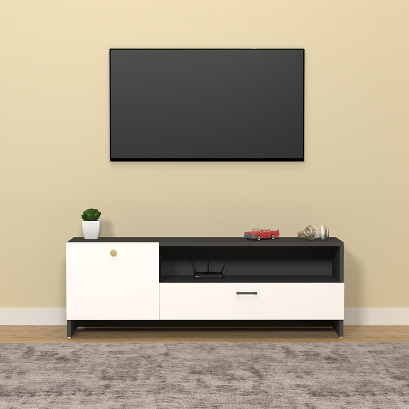 Flipkart Perfect Homes Modern Engineered Wood TV Unit Cabinet with Storage for Living Room, Bedroom Engineered Wood TV Entertainment Unit(Finish Color - Black & White, DIY(Do-It-Yourself))