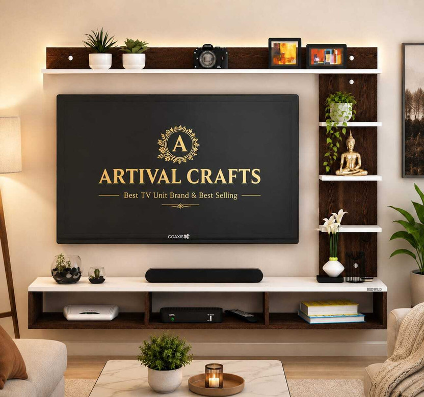 Artival Crafts Triple Side TV Cabinet for Bedroom in 32 inch Engineered Wood TV Entertainment Unit(Finish Color - Brown & White, DIY(Do-It-Yourself))