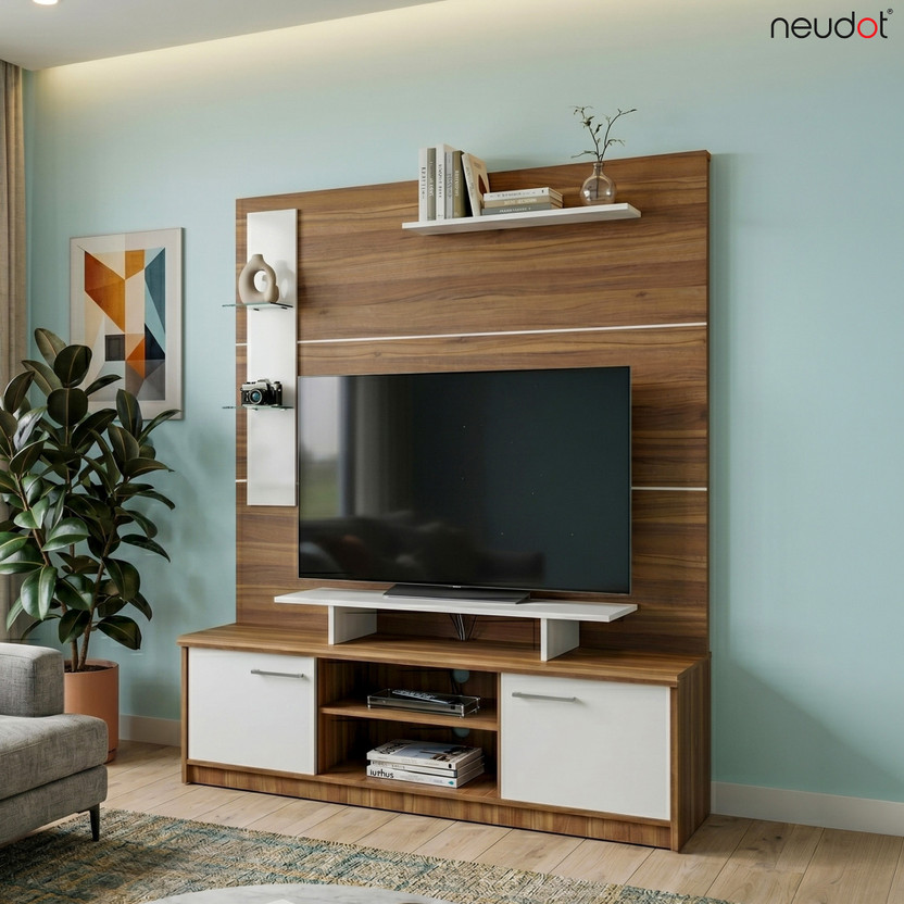 NEUDOT BRIT Engineered Wood TV Entertainment Unit(Finish Color - TEAK, Knock Down)