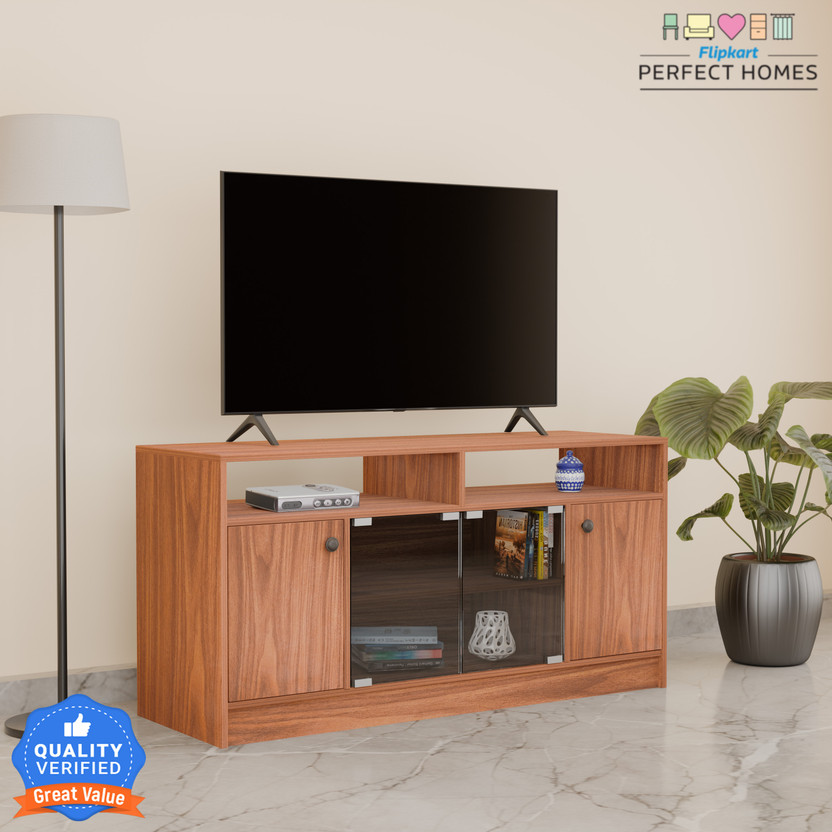 Flipkart Perfect Homes Phonox Engineered Wood TV Entertainment Unit(Finish Color - Melamine American Walnut, Knock Down)