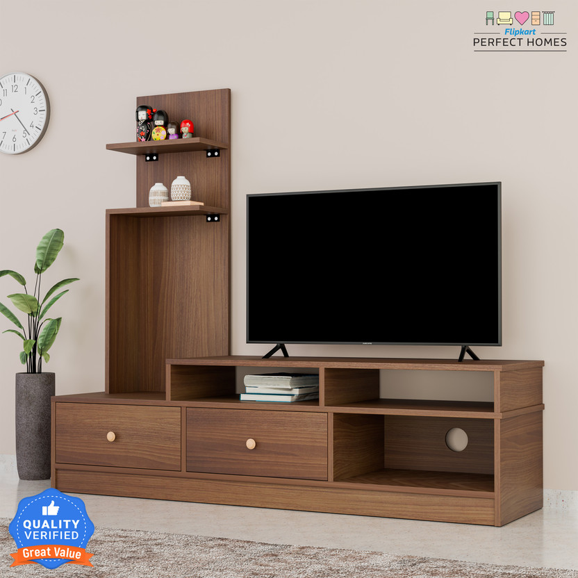 Flipkart Perfect Homes Sirena Engineered Wood TV Entertainment Unit(Finish Color - Melamine CP Walnut SIB, Knock Down)