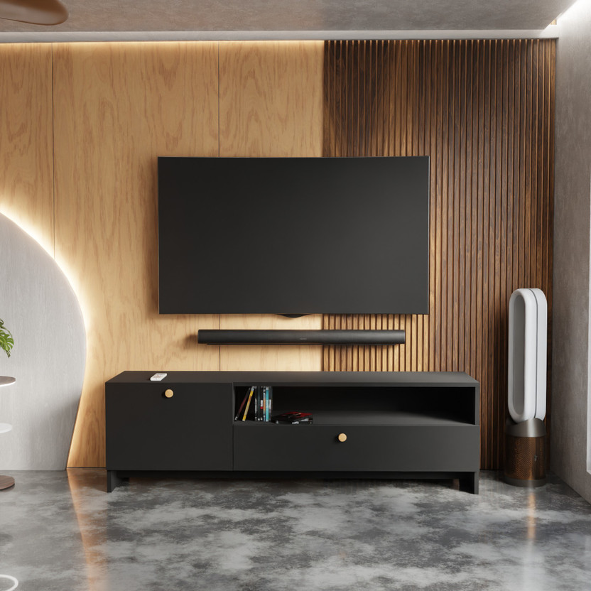 Flipkart Perfect Homes Modern Engineered Wood TV Unit Cabinet with Storage for Living Room, Bedroom Engineered Wood TV Entertainment Unit(Finish Color - Black, DIY(Do-It-Yourself))