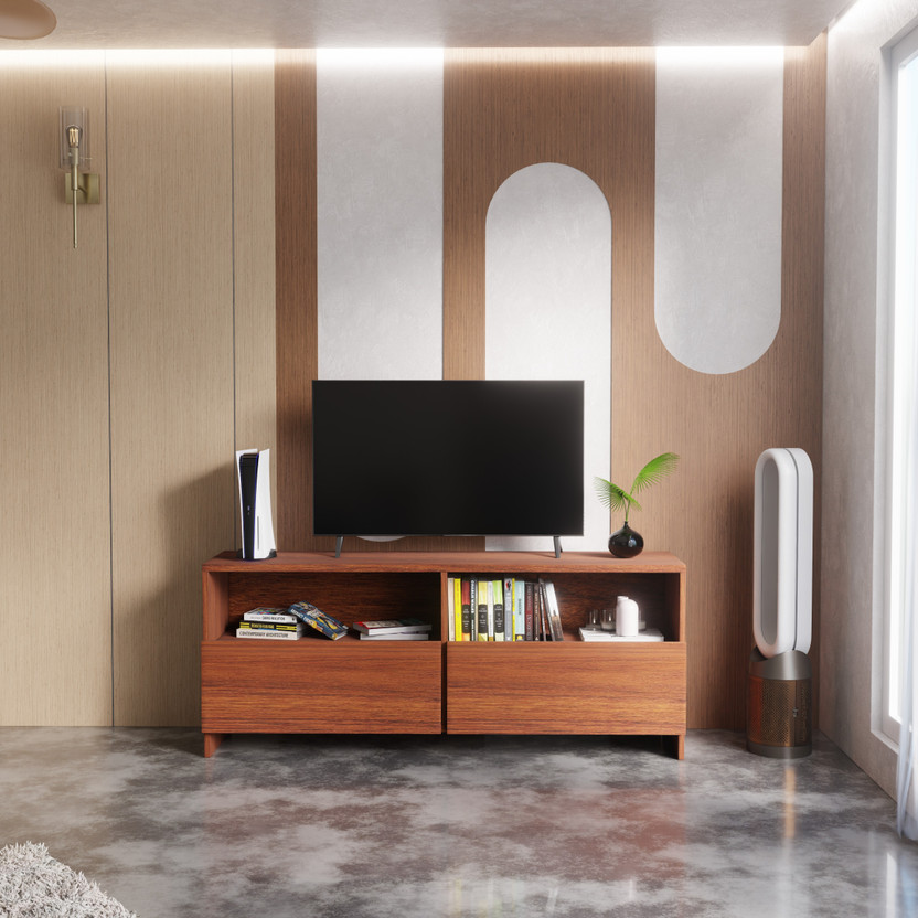 Flipkart Perfect Homes Modern Engineered Wood TV Unit with Open & Closed Storage for Living Room Engineered Wood TV Entertainment Unit(Finish Color - Cherry Pine, DIY(Do-It-Yourself))