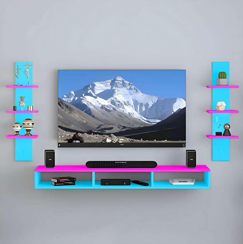 Artival Crafts MDF TV Unit for 32 Inch LED TV | Modern Entertainment Center with Storage Engineered Wood TV Entertainment Unit(Finish Color - Sky & Pink deco finish, DIY(Do-It-Yourself))