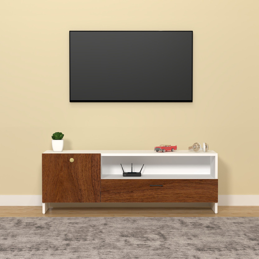 Flipkart Perfect Homes Modern Engineered Wood TV Unit Cabinet with Storage for Living Room, Bedroom Engineered Wood TV Entertainment Unit(Finish Color - White & Cherry Pine, DIY(Do-It-Yourself))