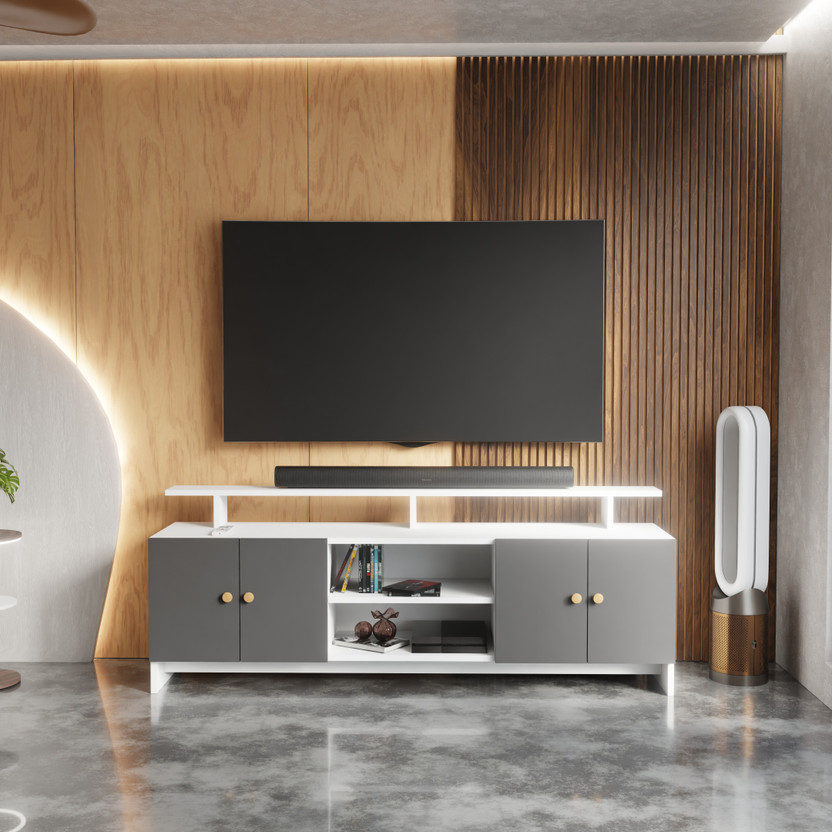 Spyder Spyder Craft TV Stand Table for Living Room | TV Unit Cabinet Furniture for Home |Living room Engineered Wood TV Entertainment Unit(Finish Color - White , Grey, DIY(Do-It-Yourself)) - Flipkart Deal