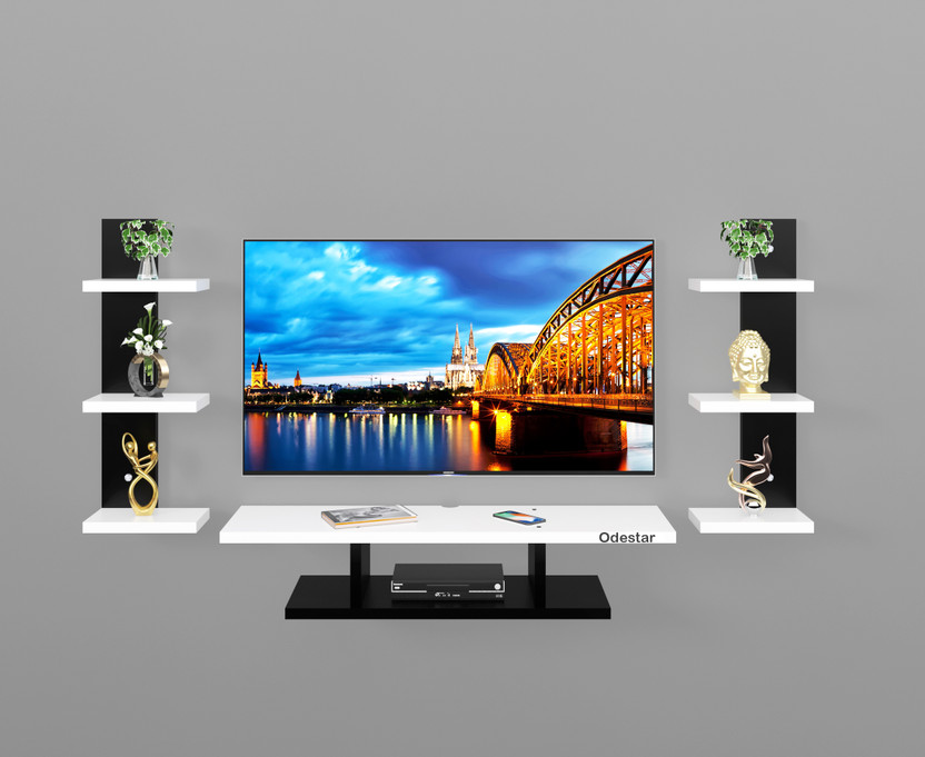 Odestar Odestar Engineered Wood TV Entertainment Unit Set Top Box Stand, Mounted TV Unit Engineered Wood TV Entertainment Unit(Finish Color - BLACK WHITE, DIY(Do-It-Yourself))