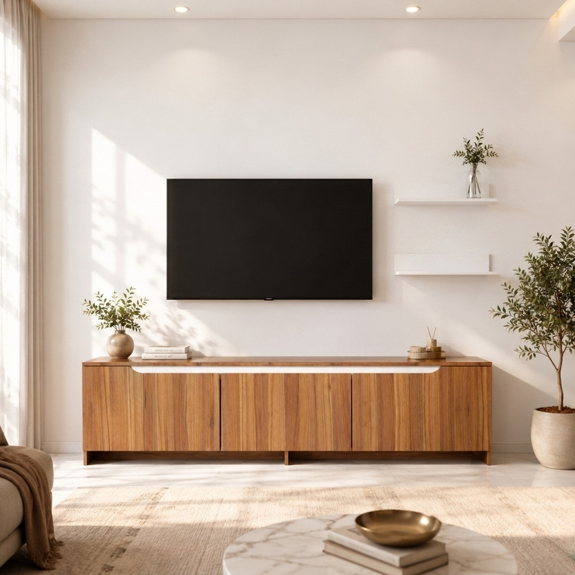 Flipkart Perfect Homes Morden TV Entertainment Unit with Closed Cabinets & Open Shelves Engineered Wood TV Entertainment Unit(Finish Color - Noce Lyon & White2, DIY(Do-It-Yourself))