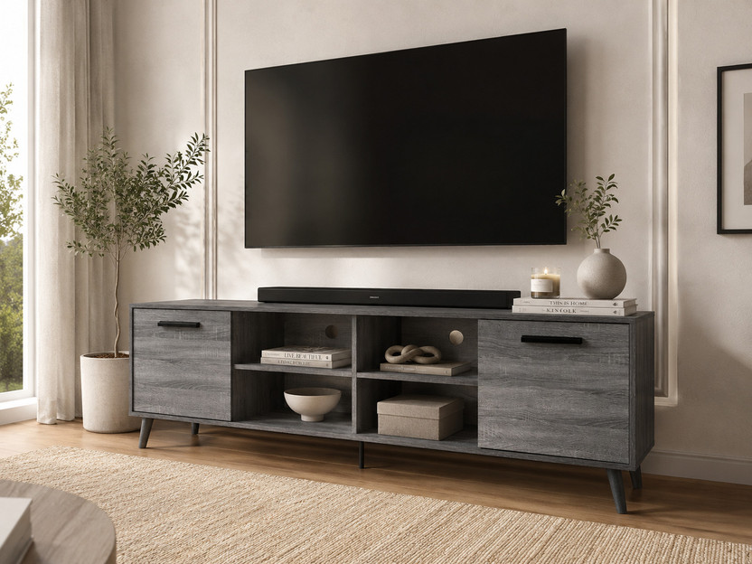Furniva Furniva Moku TV Unit for Up to 75 Inch TVs | Entertainment Center with Storage Cabinets Engineered Wood TV Entertainment Unit(Finish Color - Ash Grey, DIY(Do-It-Yourself)) - Flipkart Deal