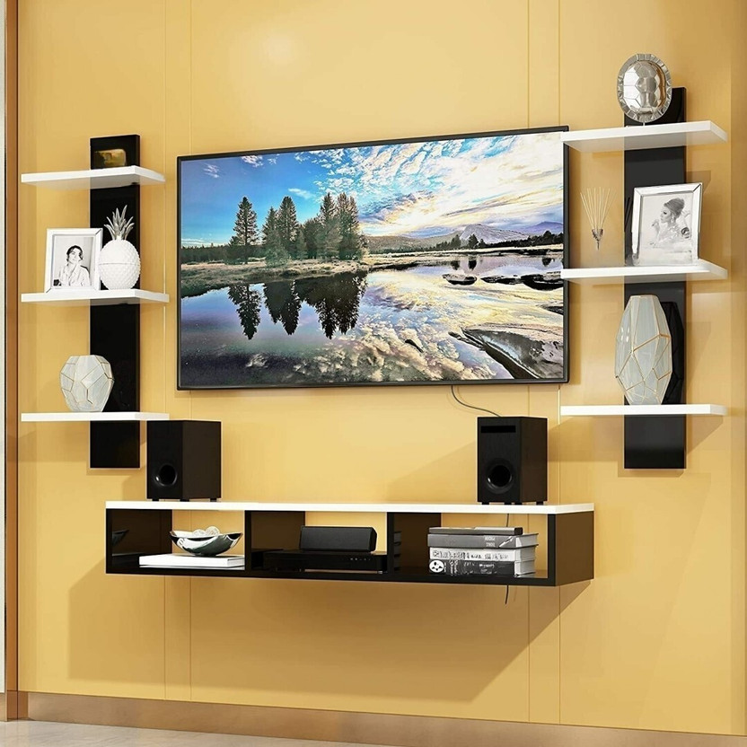 Dream Shop Engineered Wood TV Entertainment Unit(Finish Color - Black White, DIY(Do-It-Yourself))